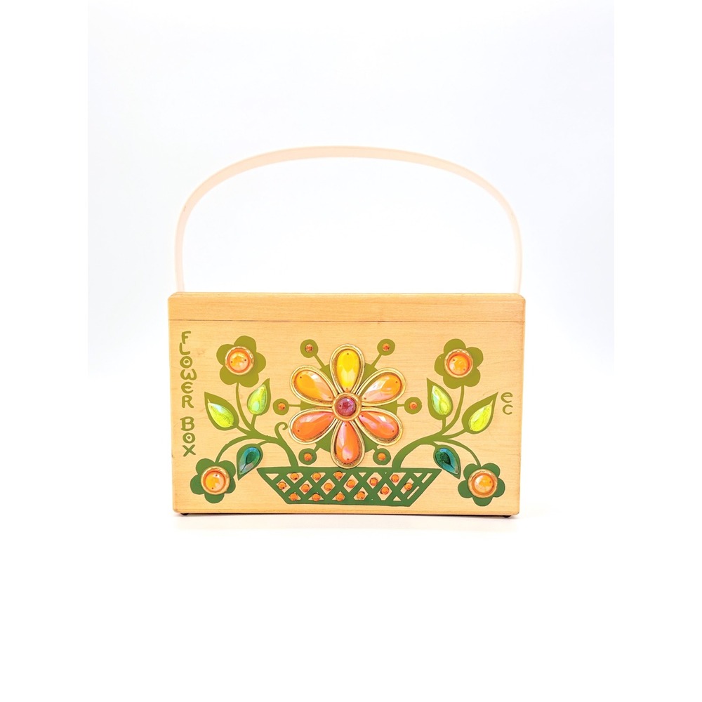 Enid Collins Flower Box Wood Box Bag Vintage 60s 70s Jeweled Floral Jewel Bag